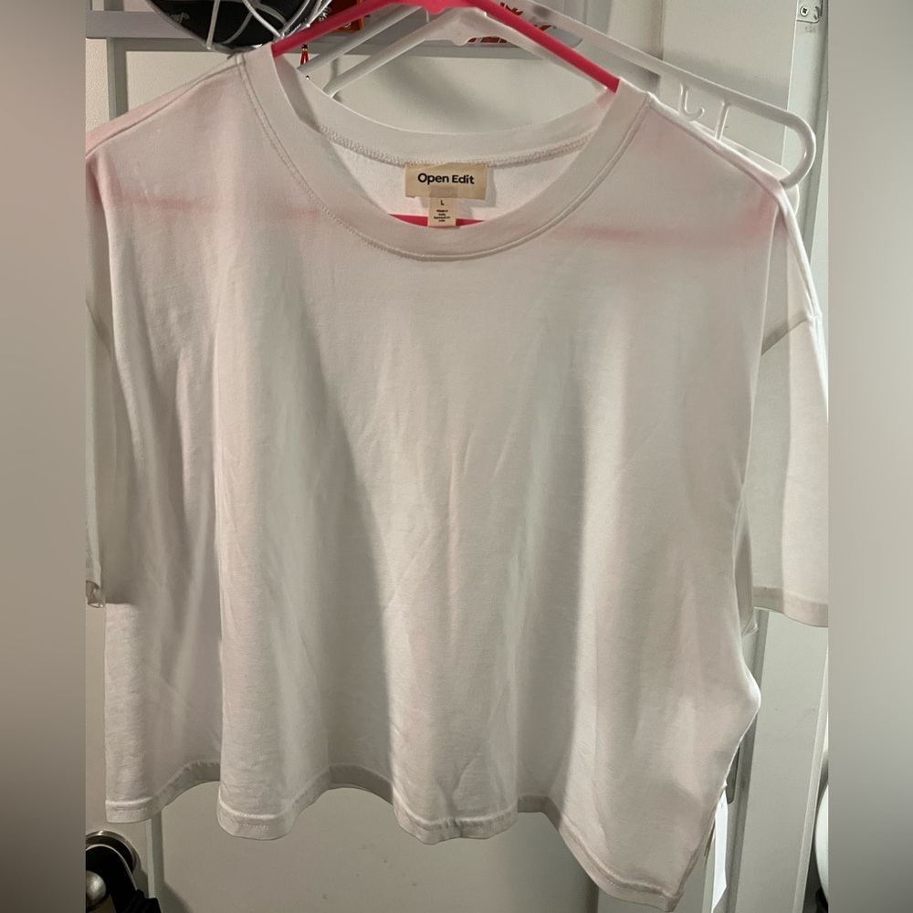 Open Edit crop short sleeve white tshirt in size large. BNWT